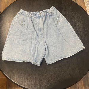 Vintage Blue Acid Wash Embellished Mom Shorts Size XL
